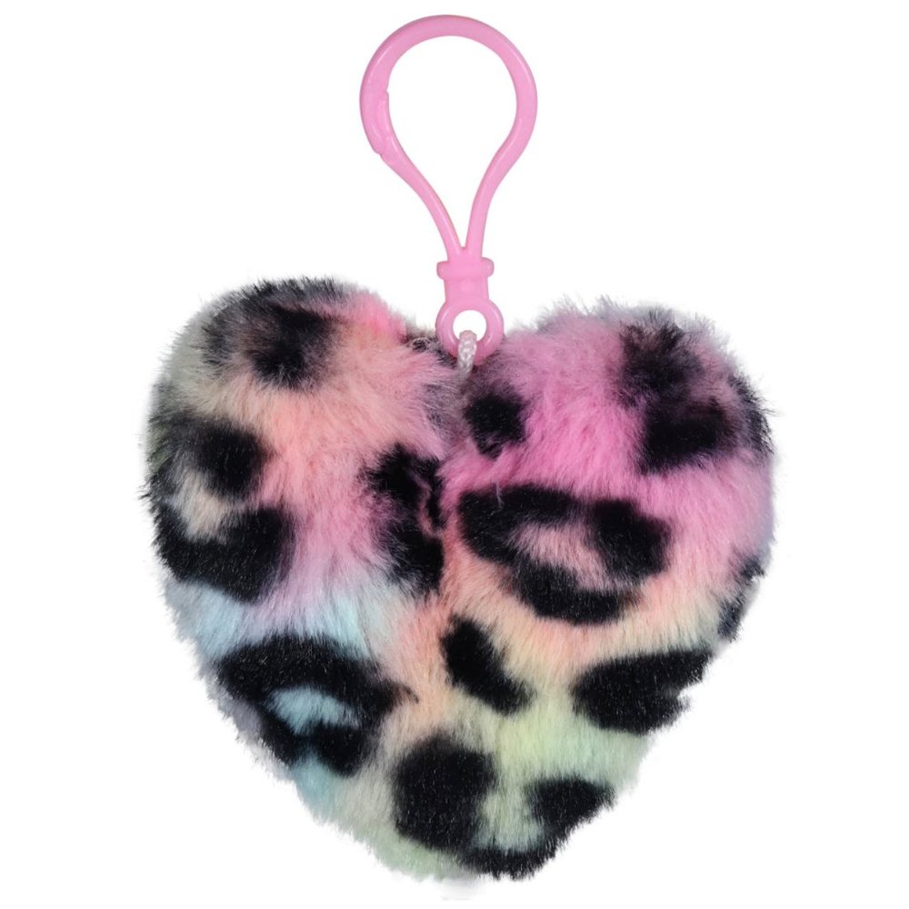 Neon Rainbow Leopard Furry Heart Clip - Picture 3 of 5